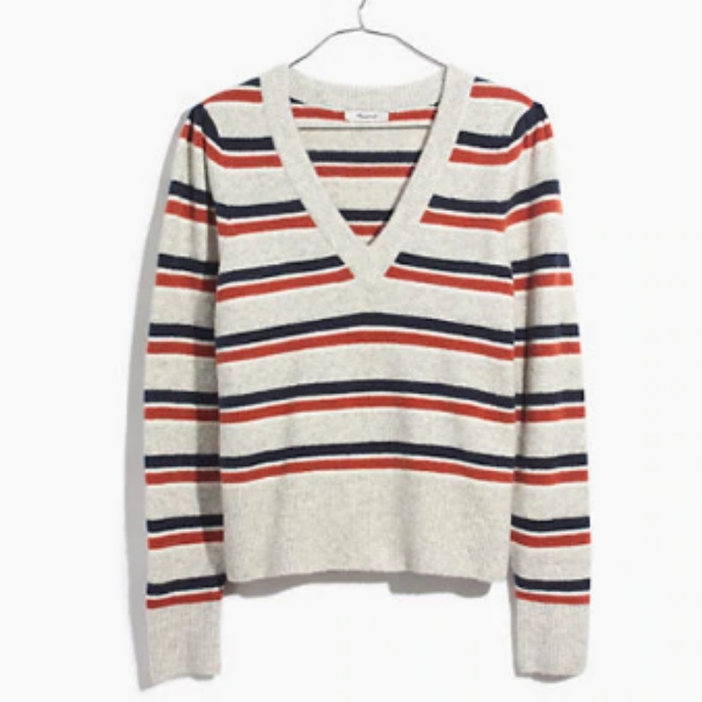 Madewell Striped Westgate V-Neck Sweater - M